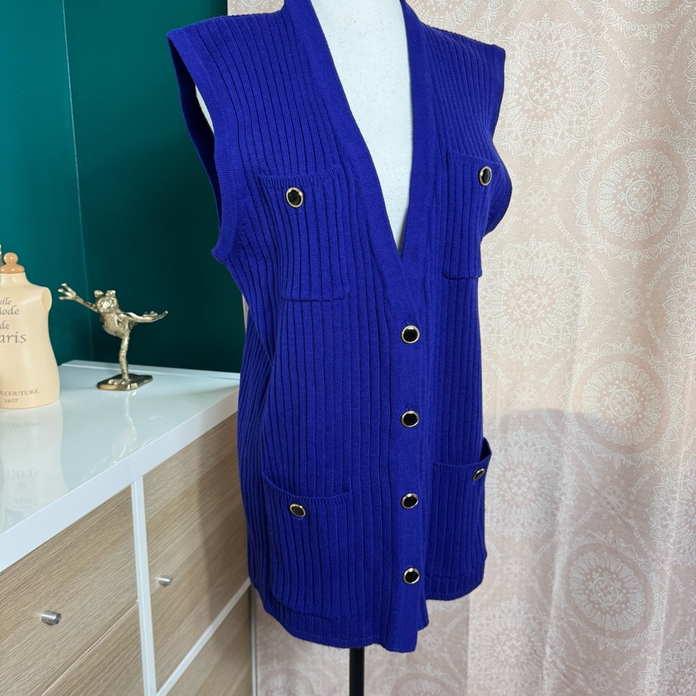 JH Collectables VTG Royal Blue Sweater Vest Lambswool Acrylic Blend Buttons Sz L